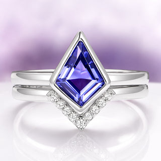 Kite Cut Bezel Tanzanite Engagement Ring Set in Sterling Silver