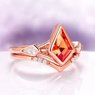 Padparadscha Sapphire Engagement Ring Set in 14K Solid Rose Gold