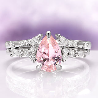 Blush Pink Teardrop Morganite Engagement Ring Set in 14K White Gold
