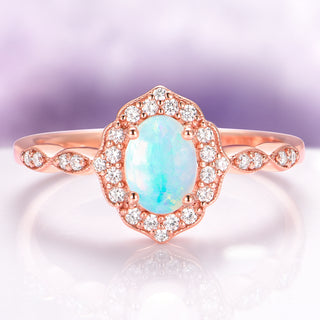 Cordelia Oval Cut Australian Opal Engagement Ring in 14K Solid Rose Gold