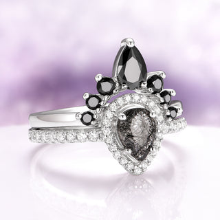 Amy Rutilated Quartz & Black Moissanite Engagement Ring Set in 14K White Gold