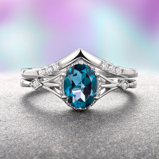 Celtic Natural London Blue Topaz Couples Ring Set