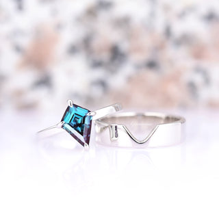 Minimalist Kite Cut Alexandrite Engagement Ring in Sterling Silver