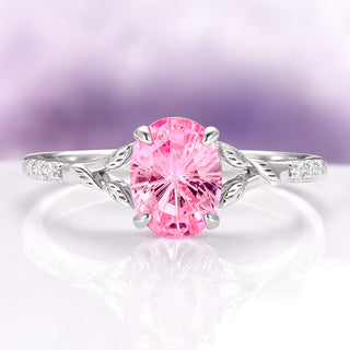 Fireworks Cut Pink Sapphire Leaf Engagement Ring in 14K White Gold