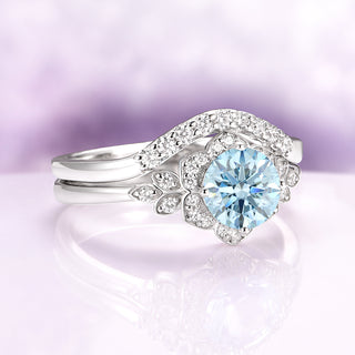 Jasmine Round Cut Aquamarine Flower Ring Set in Sterling Silver