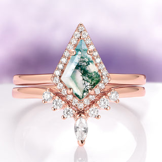 Kite Green Moss Agate Ring Set in 14K Rose Gold Vermeil