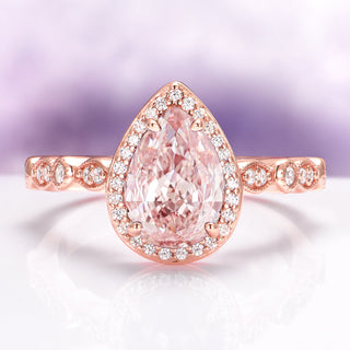 Luxe Art Deco Teardrop Morganite Ring in 14K Rose Gold Vermeil
