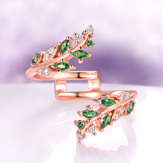 Emerald Leaf Ring Guard in 14K Solid Rose Gold