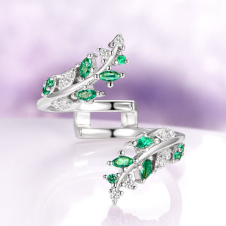 Emerald Leaf Ring Guard in 14K White Gold
