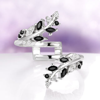 Black Moissanite Leaf Ring Guard in 14K White Gold