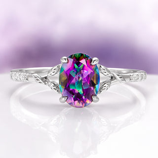 Oval Cut Mystic Topaz Engagement Ring in 14K White Gold