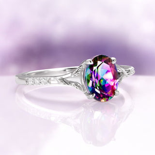 Oval Cut Mystic Topaz Engagement Ring in 14K White Gold