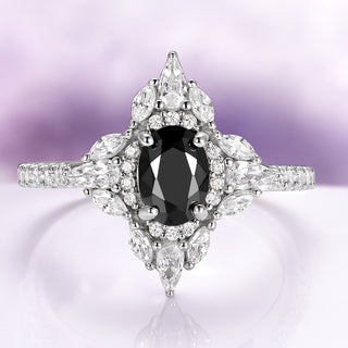 Stella Black Onyx Engagement Ring in Sterling Silver