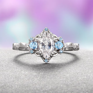 Esme Moissanite & Aquamarine Ring- 14K White Gold