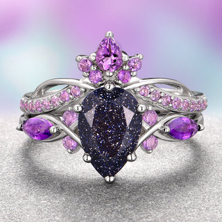 Feyra Starry Night & Amethyst Ring Set - 14K White Gold