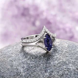Starry Night Engagement Ring Set in Sterling Silver