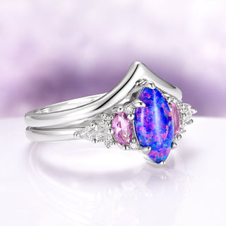Emerie Blue Fire Opal & Pink Sapphire Ring Set in  Sterling Silver