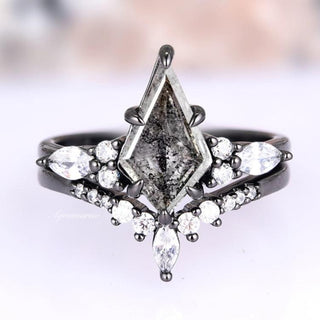 Skye Kite®  Galaxy Raw Salt & Pepper (Herkimer) Diamond Ring- Black Rhodium Filled