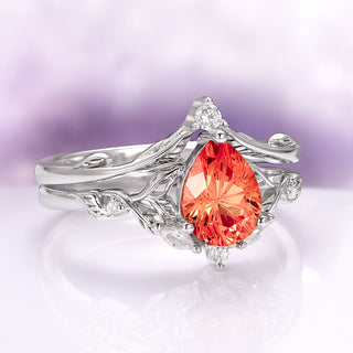 Fireworks Cut Padparadscha Sapphire Engagement Ring Set in Sterling Silver