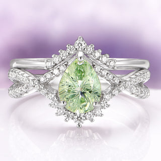 Alice Fireworks Cut Light Green Sapphire Engagement Ring Set in 14K White Gold