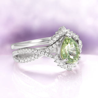 Alice Fireworks Cut Light Green Sapphire Engagement Ring Set in Sterling Silver
