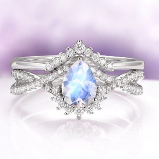 Alice Teardrop Moonstone Engagement Ring Set in Sterling Silver