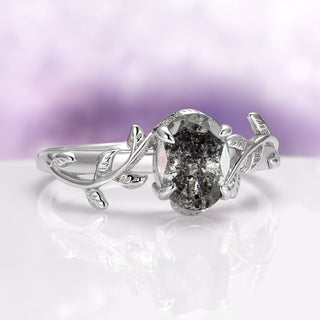 Natural Herkimer Diamond Leaf Engagement Ring in Sterling Silver