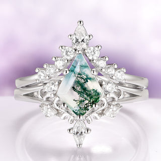 Elowen Kite Cut Green Moss Agate Engagement Ring Set in Sterling Silver