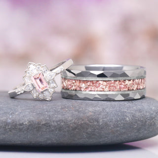 Art Deco Mosaic Morganite Couples Ring Set