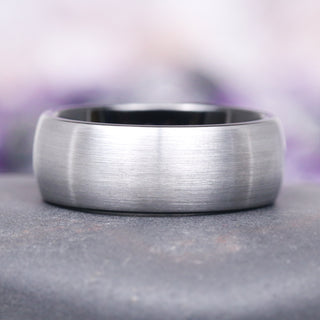 Minimalist Wedding Band- 8MM Two-Tone Tungsten (Black & Silver)