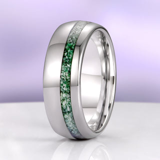 Crushed Green Moss Agate Wedding Band in Tungsten Carbide (8mm)