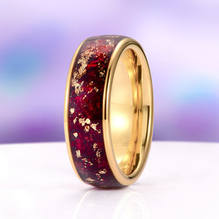Rose Petal & Gold Leaf Band in Yellow Gold Tungsten Carbide (8mm)