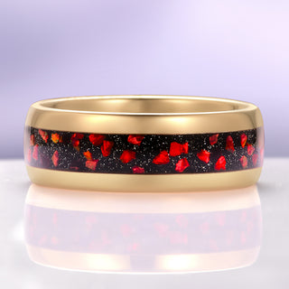 Galaxy Red Fire Opal Wedding Band in Gold Tungsten Carbide (8mm)