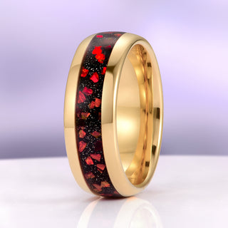 Galaxy Red Fire Opal Wedding Band in Gold Tungsten Carbide (8mm)