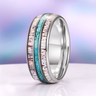 Elk Antler & Turquoise Tungsten Carbide Wedding Band (8mm)
