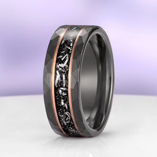 Galaxy Meteorite Hammered Wedding Band in Two-Tone Black Tungsten Carbide (8mm)