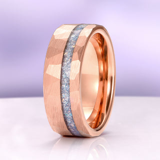Moonstone Hammered Wedding Band in Rose Gold Tungsten Carbide (8mm)