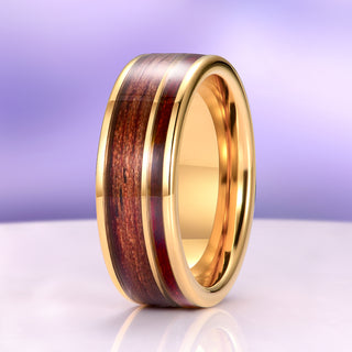 M1 Garand & Purpleheart Wood Wedding Band in Gold Tone Tungsten Carbide  (8mm)