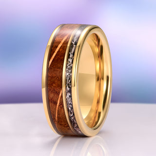 Whiskey Barrel & Meteorite Band in Yellow Gold Tungsten Carbide (8mm)