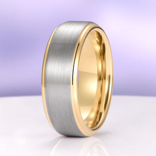 Minimalist Tungsten Wedding Ring- Two-Tone Silver & Gold Band (8mm)