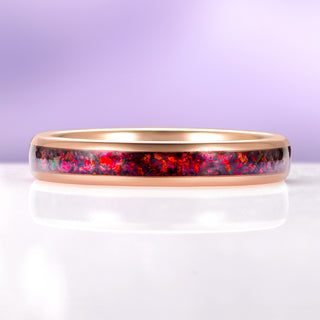 Crushed Black Fire Opal Wedding Band in Rose Gold Tungsten Carbide (4mm)