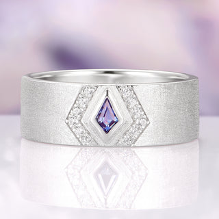 Kite Cut Alexandrite Wedding Band in Sterling Silver (8mm)