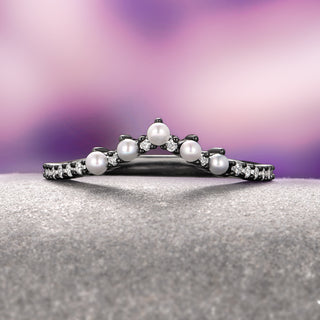 Natural Freshwater Pearl Wedding Band- Black Ruthenium