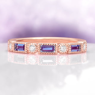 Art Deco Alexandrite Band in 14K Rose Gold Vermeil