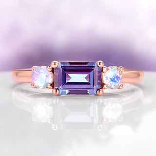 Alexandrite and Moonstone Ring in 14K Solid Rose Gold