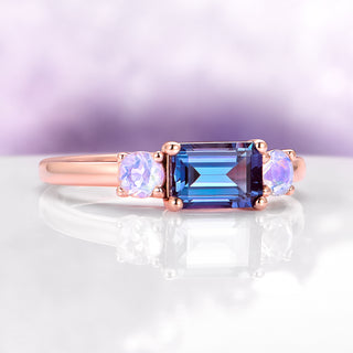 Alexandrite and Moonstone Ring in 14K Solid Rose Gold