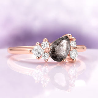Natural Herkimer Diamond Cluster Ring in 14K Rose Gold Vermeil