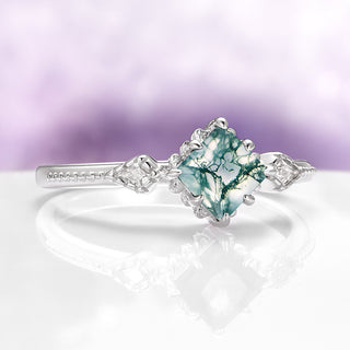 Princess Cut Green Moss Agate Ring in Sterling Silver