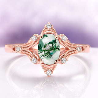 Maeve Green Moss Agate Ring- 14K Solid Rose Gold