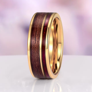 M1 Garand & Purpleheart Wood Wedding Band in Gold Tone Tungsten Carbide  (8mm)